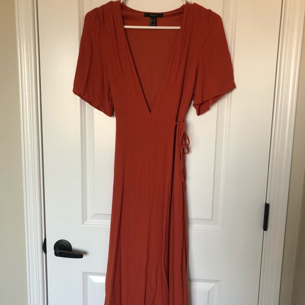 Forever21 Orange Low Cut Midi Dress